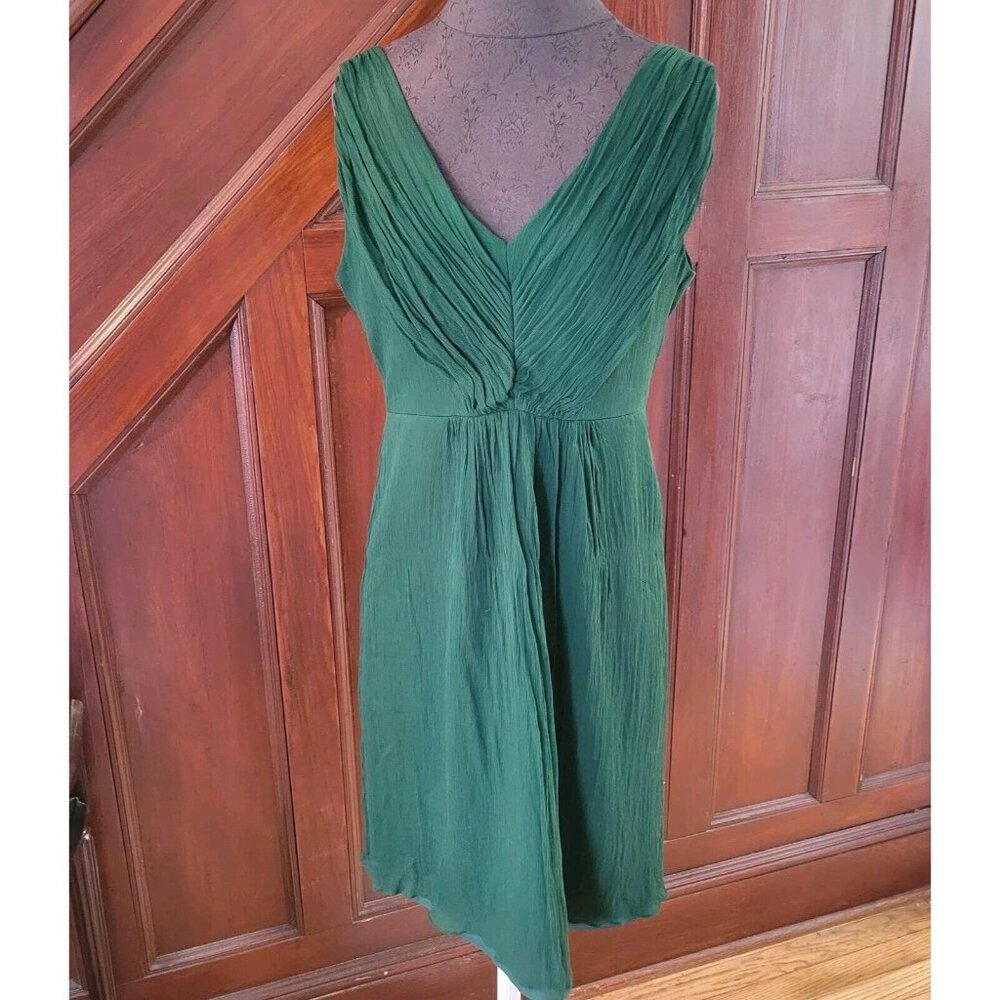 J Crew Louisa Dress Silk Chiffon Sleeveless Hunter Green Wedding Size 10